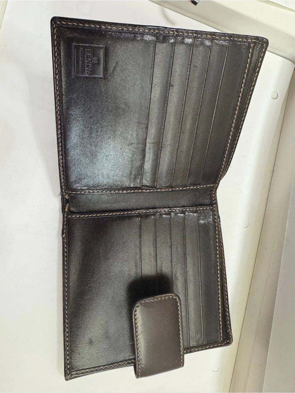 Fendi Brown Canvas Zucca FF Logo & Dark Brown Leather Wallet unisex men women